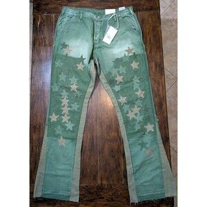 MNML B451 Star Flare Denim Olive Green Jeans Men’s 36 Stacked Streetwear Y2K NEW